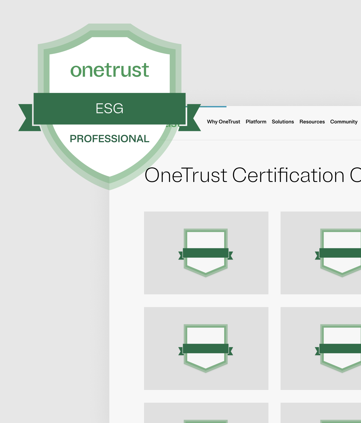 Illustration of a certification course dashboard with the ESG Professional badge in the top left corner