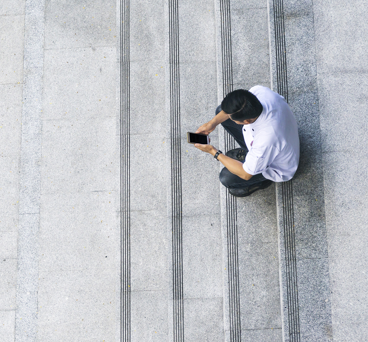 aerial view of man on cell phone