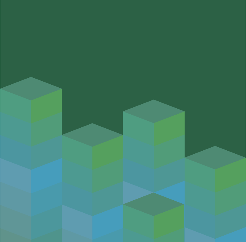 Green and blue cube stacks on an emerald background.